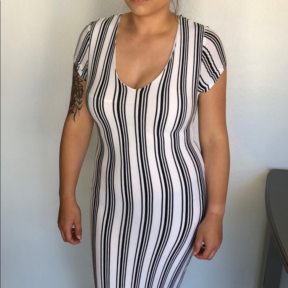 Black white pin striped dress